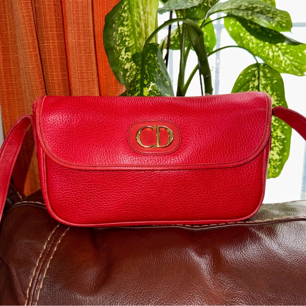 🔥🔥🔥Authentic Christian Dior CD Red Leather Crossbody Bag